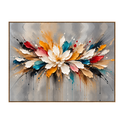 Chromatic Petals horizontal artwork in a natural wood frame on a transparent background.