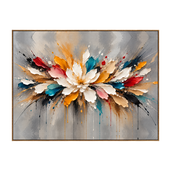 Chromatic Petals horizontal artwork in a natural wood frame on a transparent background.