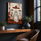 Crimson Riders artwork displayed above a desk beside a tall window.