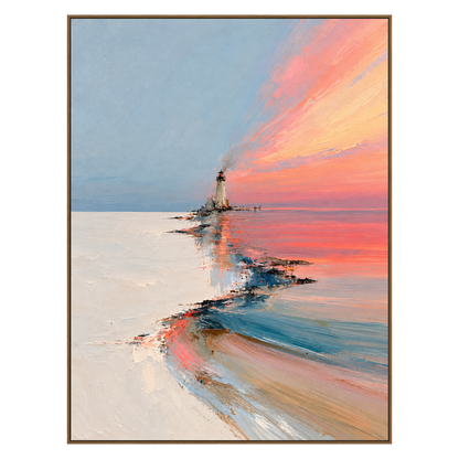 Coral Beacon artwork in a natural wood frame on a transparent background.
