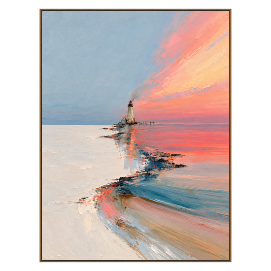 Coral Beacon artwork in a natural wood frame on a transparent background.