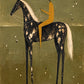 Gilded Sentinel full artwork. A rider in an ochre coat sits upright on a dark, dappled horse against a muted olive ground.