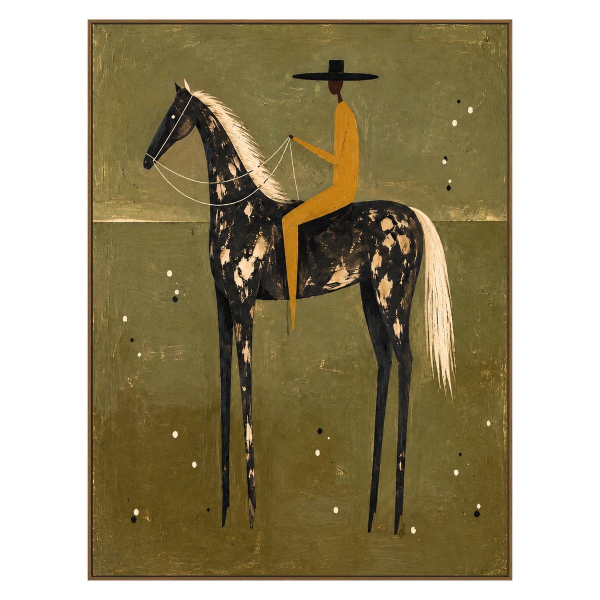 Gilded Sentinel artwork in a natural wood frame on a transparent background.