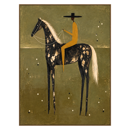 Gilded Sentinel artwork in a natural wood frame on a transparent background.