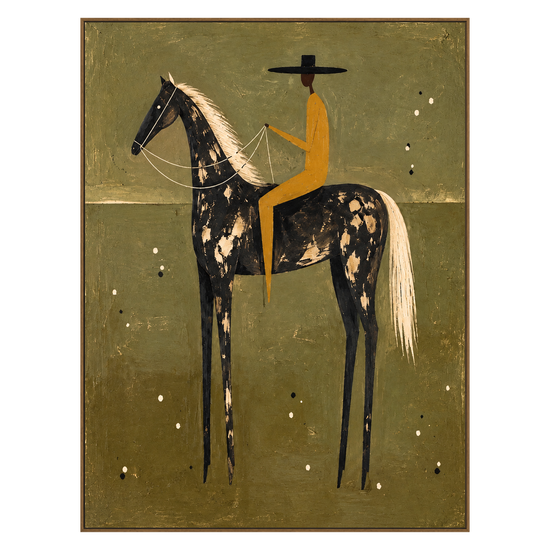 Gilded Sentinel artwork in a natural wood frame on a transparent background.
