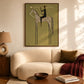 Starbound Rider artwork displayed above a cream sofa beside a sunlit window.