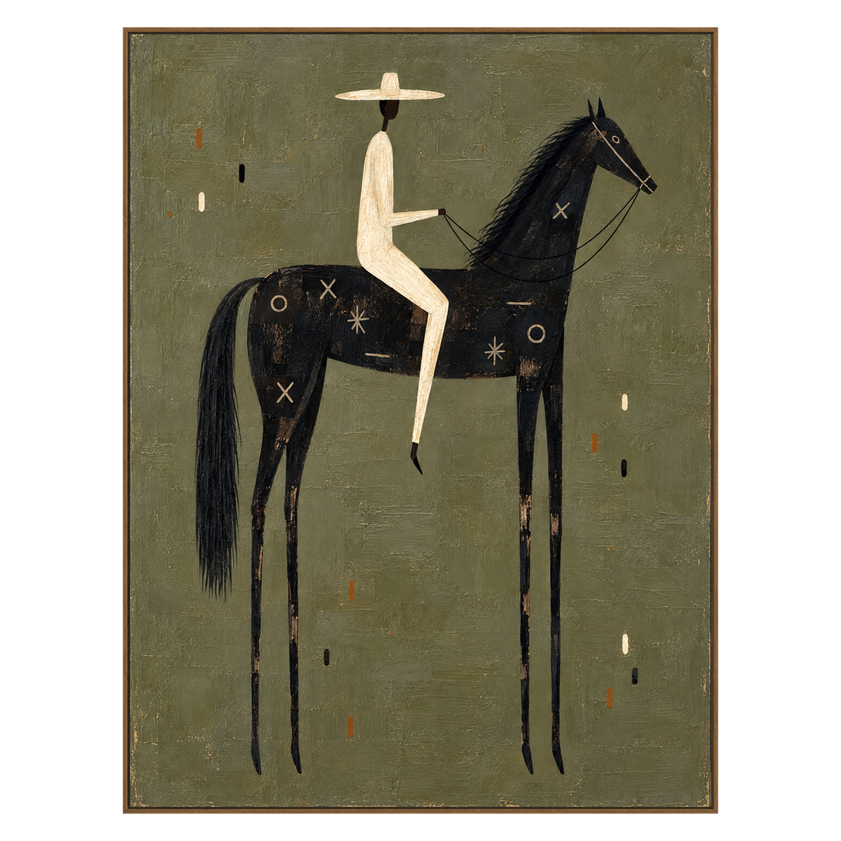 Midnight Sentinel artwork in a natural wood frame on a transparent background.
