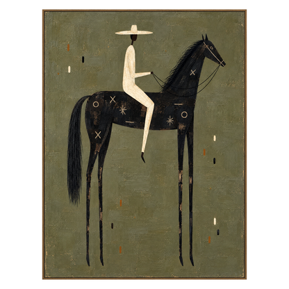 Midnight Sentinel artwork in a natural wood frame on a transparent background.