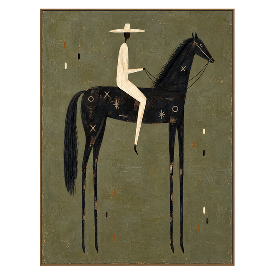 Midnight Sentinel artwork in a natural wood frame on a transparent background.