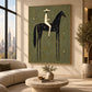 Midnight Sentinel artwork displayed above a sofa beside bright windows.