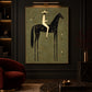 Midnight Sentinel artwork displayed above red seating between dark shelves.