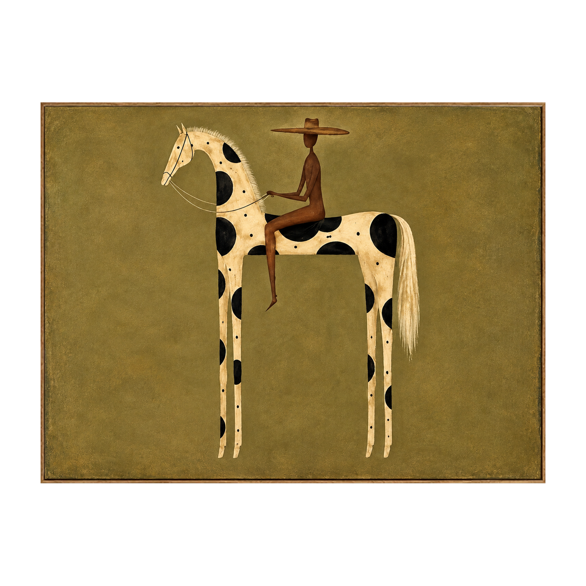 Spotted Sentinel artwork in a natural wood frame on a transparent background.