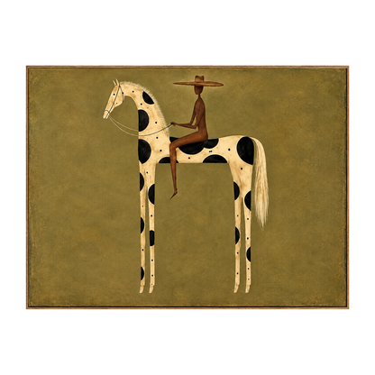 Spotted Sentinel artwork in a natural wood frame on a transparent background.