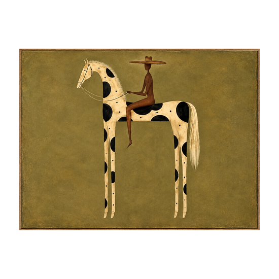 Spotted Sentinel artwork in a natural wood frame on a transparent background.