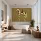Spotted Sentinel artwork displayed above a bathtub beside bright windows.