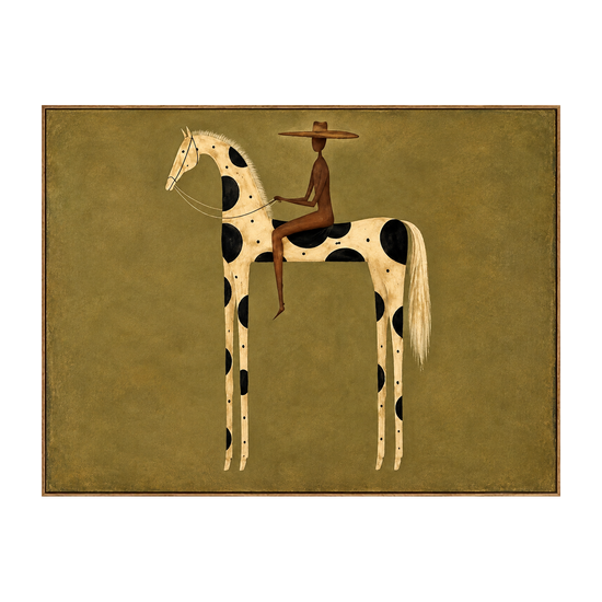 Spotted Sentinel artwork in a natural wood frame on a transparent background.