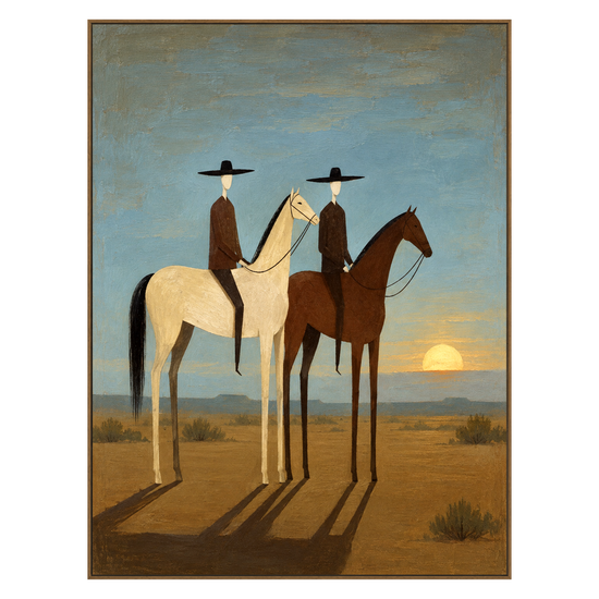 Sundown Companions artwork in a natural wood frame on a transparent background.