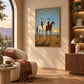 Sundown Companions artwork displayed above a lounge chair in warm sunlight.