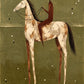 Russet Rider full artwork. A rider in a russet coat sits on a pale horse with mottled brown markings.
