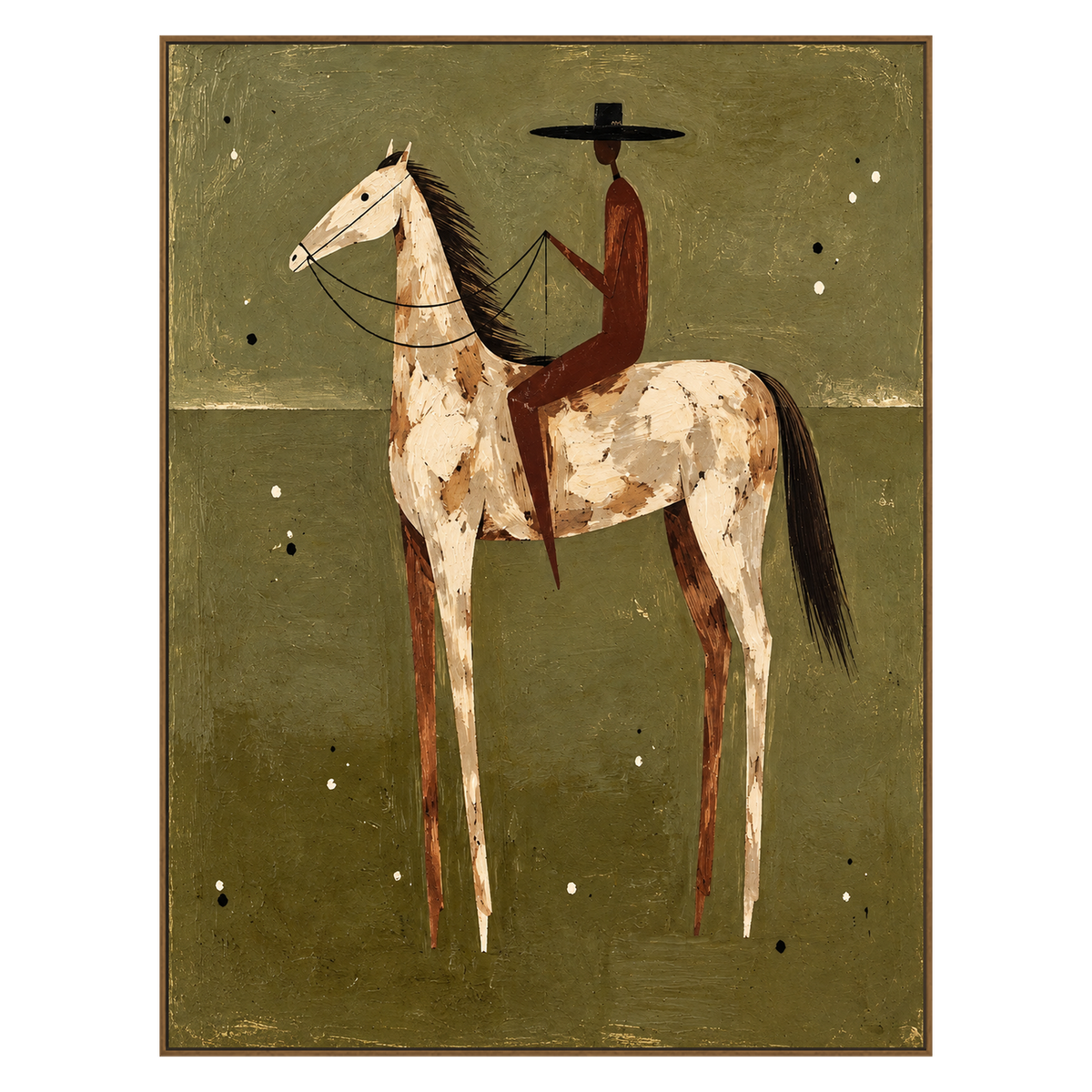 Russet Rider artwork in a natural wood frame on a transparent background.