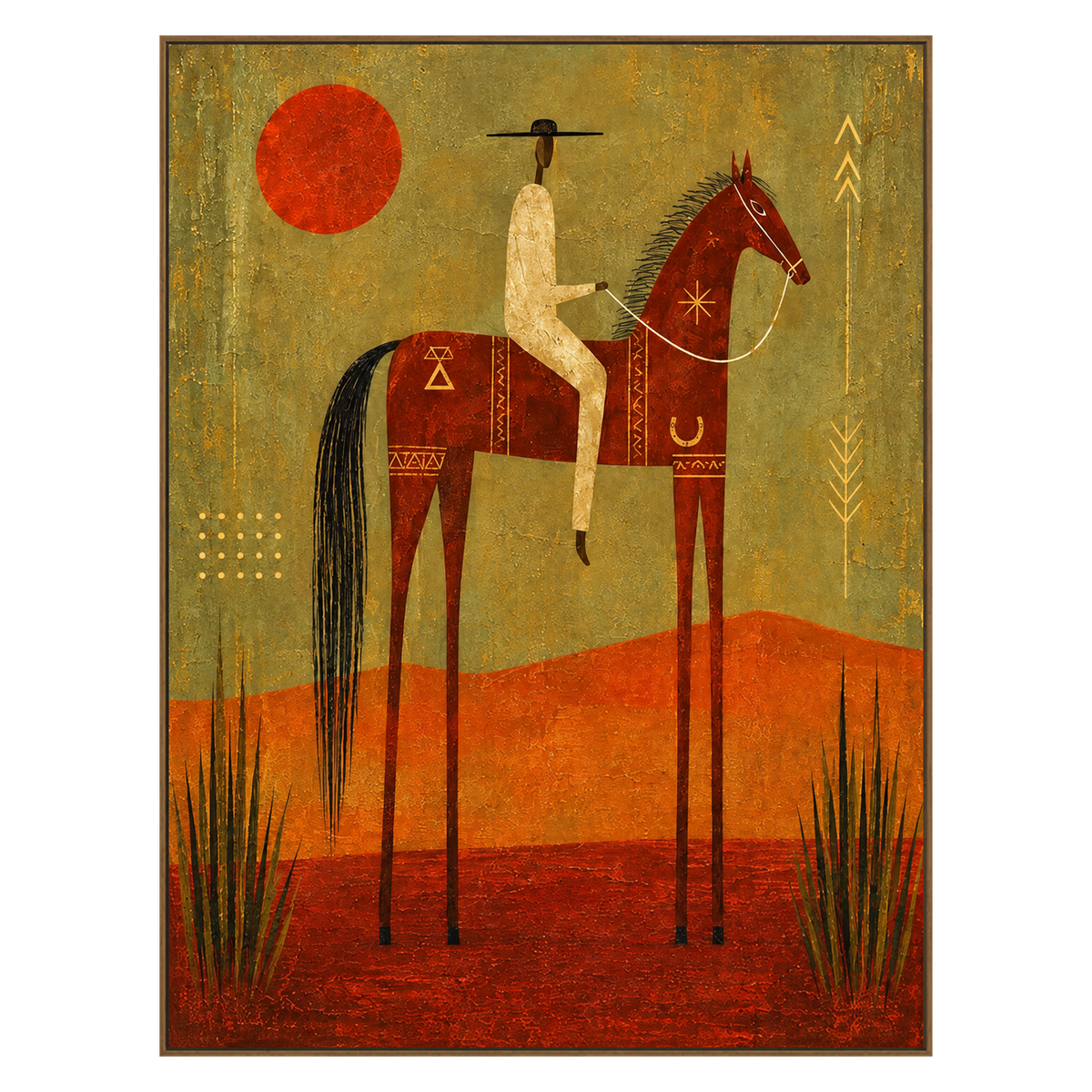 Ember Rider artwork in a natural wood frame on a transparent background.