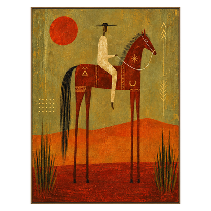 Ember Rider artwork in a natural wood frame on a transparent background.