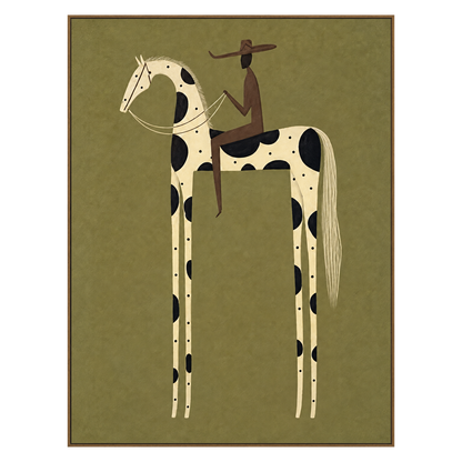 Piebald Poise artwork in a natural wood frame on a transparent background.