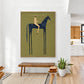 Indigo Standard artwork displayed above a wooden bench in a bright interior.