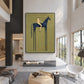 Indigo Standard artwork displayed above a fireplace in a double-height sitting room.