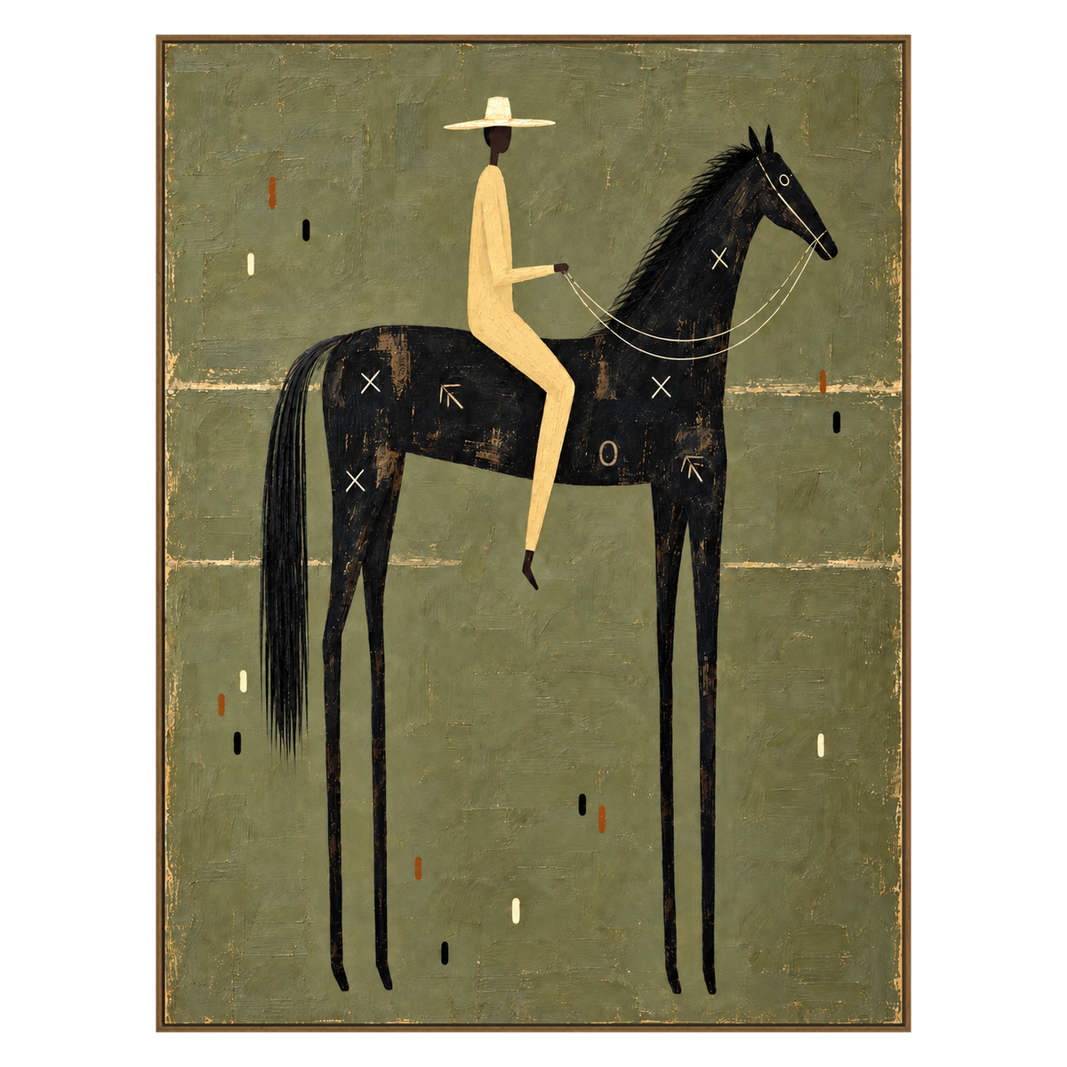 Nightfall Rider artwork in a natural wood frame on a transparent background.