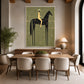 Nightfall Rider artwork displayed above a round dining table beside a garden window.