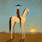Solitary Sundown full artwork. A lone rider sits on a pale horse as the sun settles near the horizon of an open plain.