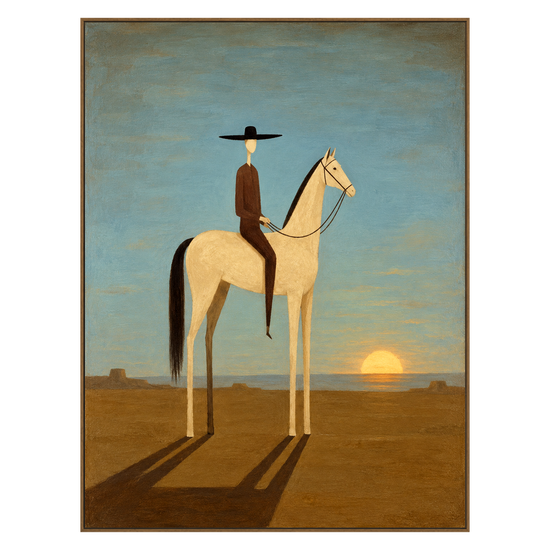 Solitary Sundown artwork in a natural wood frame on a transparent background.