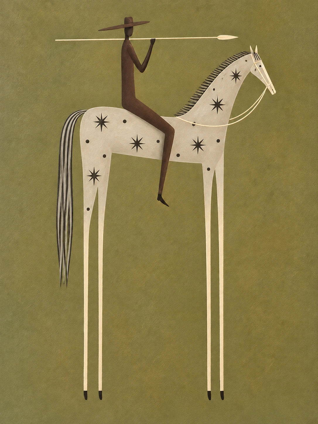 Starry Standard full artwork. A dark-clad rider carries a long spear above a pale horse adorned with black stars and dots.