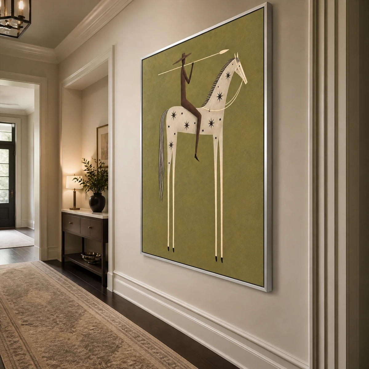 Starry Standard artwork displayed above a bench beside an arched doorway.