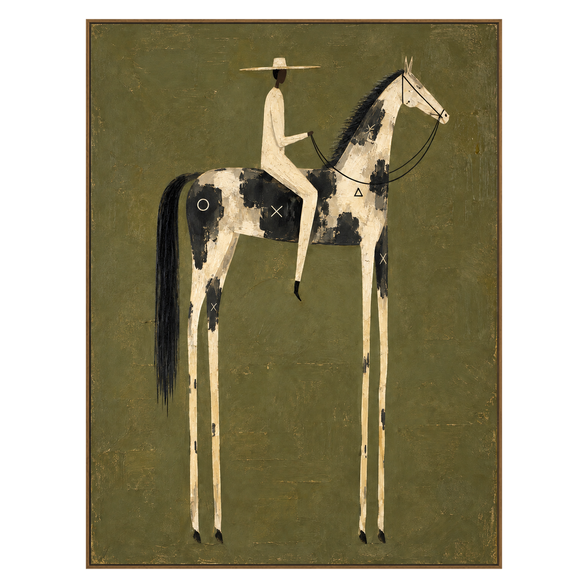 Painted Sentinel artwork in a natural wood frame on a transparent background.