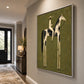 Painted Sentinel artwork displayed above a low console beside a bright entryway.