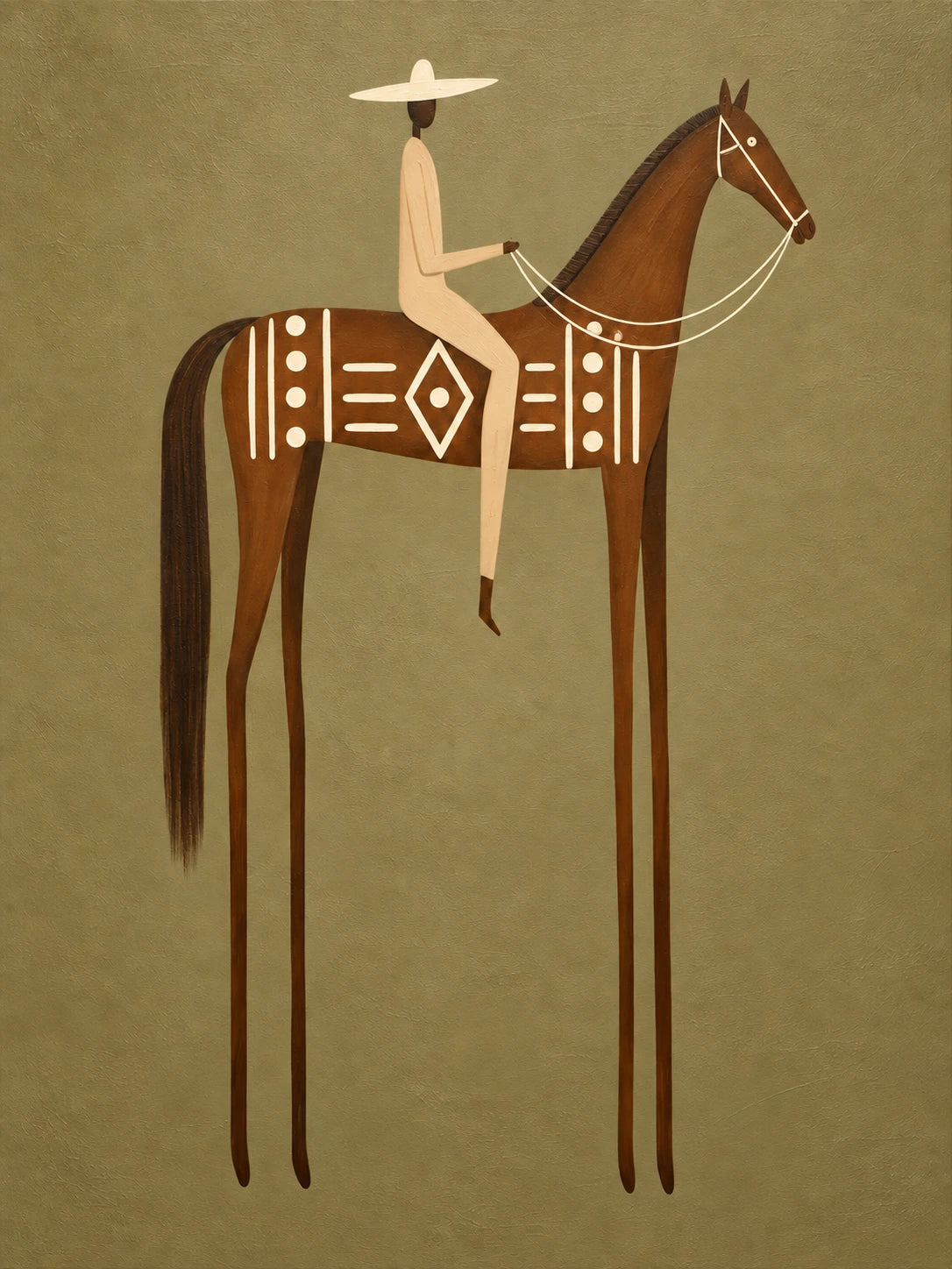 Terracotta Standard full artwork. A rider in cream carries a long horizontal spear above a terracotta horse with bold ivory geometric decoration.