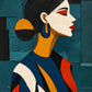 Teal Muse full artwork. A poised profile emerges through angular blocks of teal, navy, cream, and warm ochre.