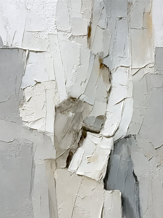 Ivory Rift full artwork. Layered ivory and pale gray form a rugged vertical landscape of ridges, fractures, and quiet shadows.