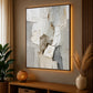 Ivory Rift artwork displayed above a wooden console beside a window.