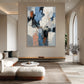 Slate Fragments artwork displayed in a bright living room beside arched windows.