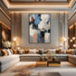 Slate Fragments artwork displayed above a sofa in an ornate cream living room.