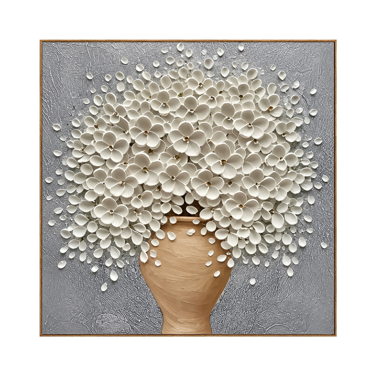 Porcelain Bouquet artwork in a natural wood frame on a transparent background.