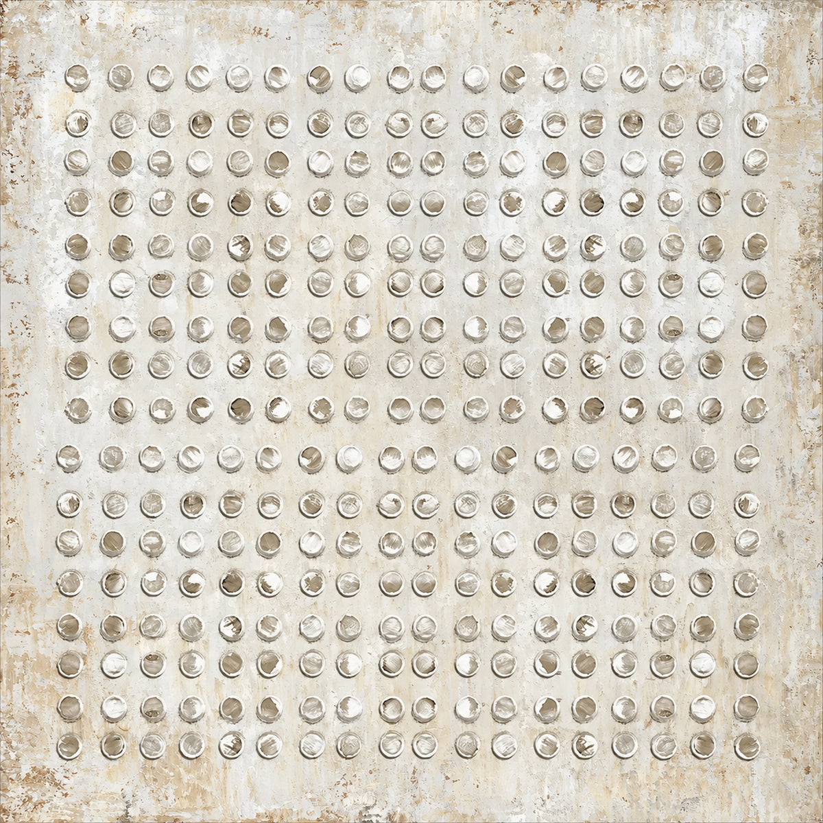 Ivory Rings full artwork. Rows of small ivory rings form an orderly pattern across a softly weathered neutral ground.
