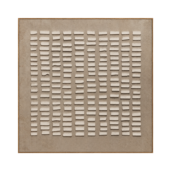 Linen Intervals artwork in a natural wood frame on a transparent background.