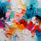 Chromatic Flourish full artwork. Vivid turquoise, coral, pink, and orange sweep through layers of creamy white in an energetic abstract arrangement.