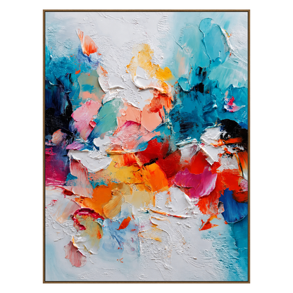 Chromatic Flourish artwork in a natural wood frame on a transparent background.