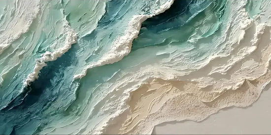 Jade Shoreline full artwork. Bands of deep teal and pale jade meet creamy white ridges like waves unfolding along a sandy shore.