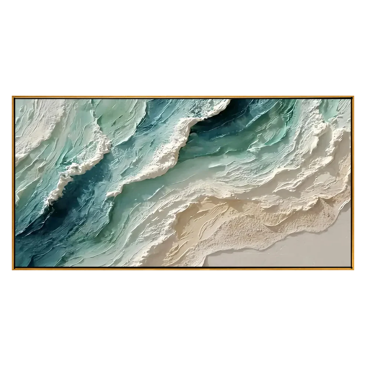Jade Shoreline artwork in a natural wood frame on a transparent background.
